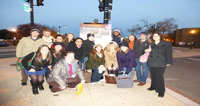 Field studies are an integral part of the public history seminar.  Here the 2012 class walked and talked about heritage trails in D.C.